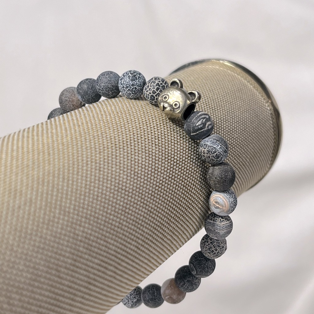 Bracelet Stretchy Beaded w Gold Panda Bead-OS